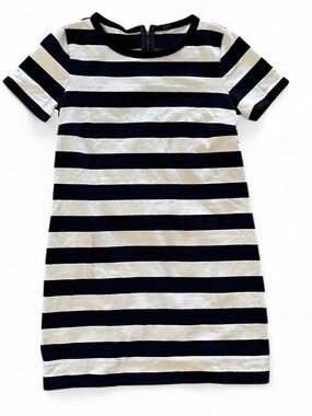 J Crew Heavyweight Cotton Navy Blue and White Striped Short Sleeve Shift Dress